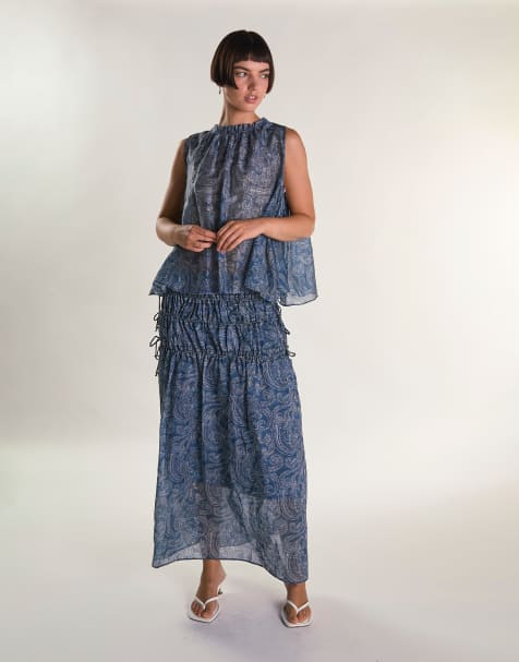 Glamorous Boho maxi skirt in blue paisley - view 1