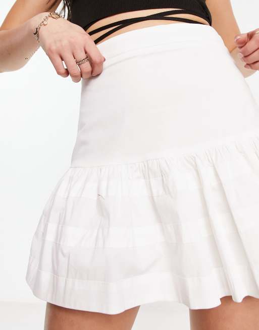 Glamorous boho mini skirt with ruffle detail in white