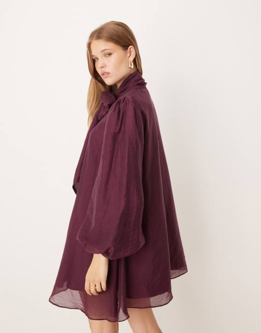 Glamorous – Boho-Minikleid aus weich fallendem Chiffon in Beerenrot, 4 von 4