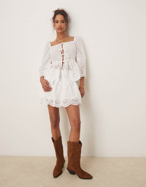 Glamorous boho ra ra broderie mini skirt in white co-ord - view 1