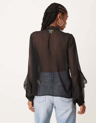 Glamorous Boho Ruffle Blouse In Black