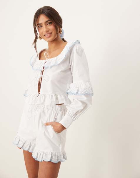 Glamorous boho ruffle blue and white set - view 1