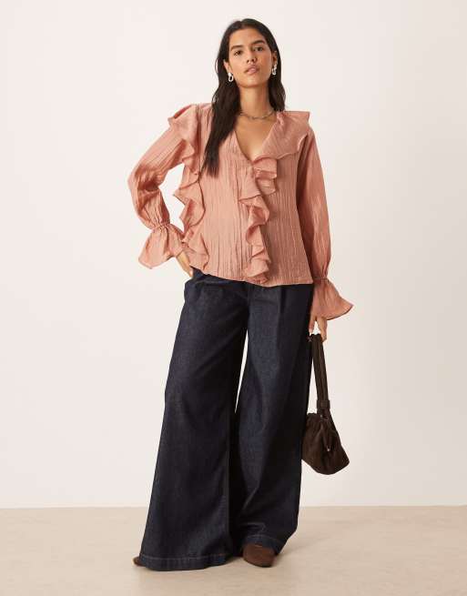 Glamorous boho ruffle sheer blouse in pink blush, 3 of 4