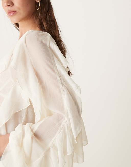 Glamorous boho sheer ruffle frill blouse in white | ASOS