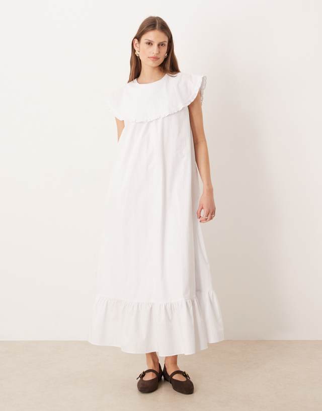 white ruffle boho dress Glamorous throw on detailing midaxi in poplin Sheath Column champagne gold quince dress Größe:Size 2 flirty touch for warm