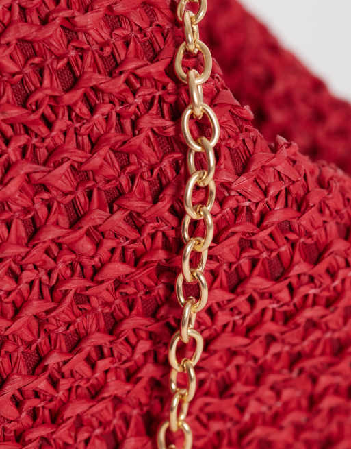 Glamorous - Bolle clutch van stro in rood, 3 van 4