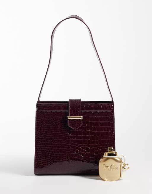 Glamorous - Bolso de hombro burdeos con relieve de cocodrilo, 2 de 4