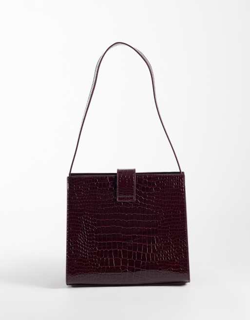 Glamorous - Bolso de hombro burdeos con relieve de cocodrilo, 4 de 4