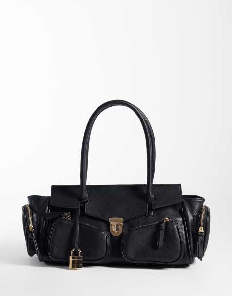 Glamorous - Bolso de hombro multibolsillo con candado en negro - view 1