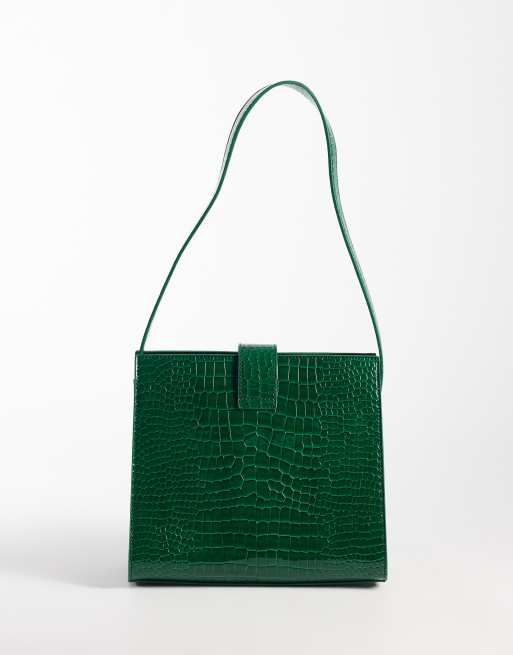 Glamorous - bolso de hombro verde con relieve de cocodrilo, 4 de 4