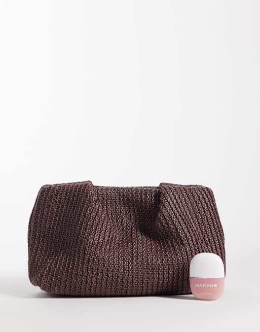 Glamorous - bolso de mano de paja marrón oscuro, 2 de 4