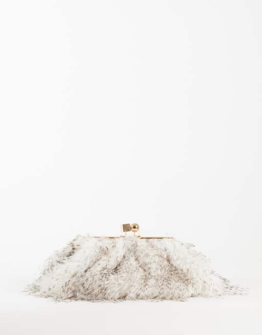 Glamorous bolso de mano tipo clutch extragrande de piel sintética con cierre de boquilla en blanco roto, 1 de 4