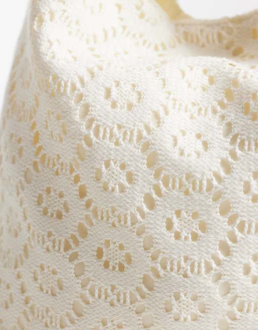 Glamorous - Bolso tote de hombro blanco con bordado inglés , 3 de 4
