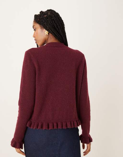 Glamorous - Bordeaux baby-cardigan med knapper og flæser, 4 af 4
