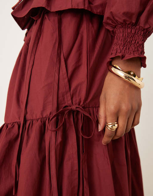 Glamorous - Bordeaux midaxi-nederdel med bindebånd i poplin - Del af sæt, 4 af 5