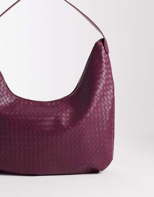 Glamorous - Bordeauxfarvet oversized skuldertaske i flettet imiteret læder, 3 af 4