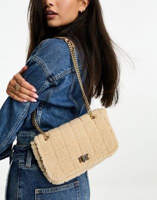 Glamorous borg quilted bag with chain strap in beige  - ASOS Price Checker