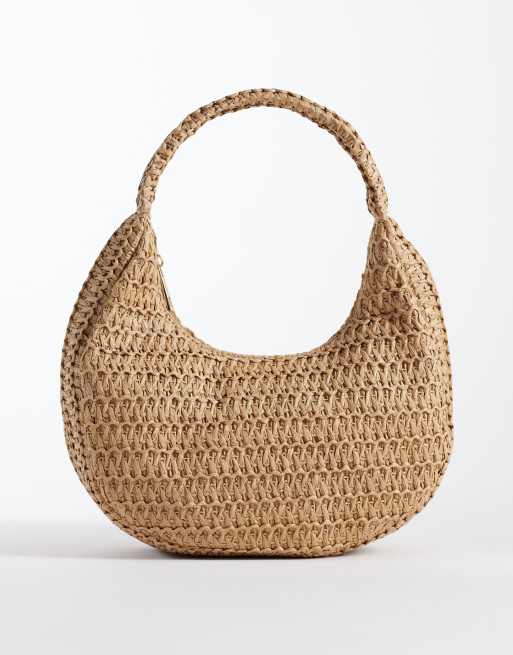 Glamorous - Borsa a mano in rafia colore neutro 