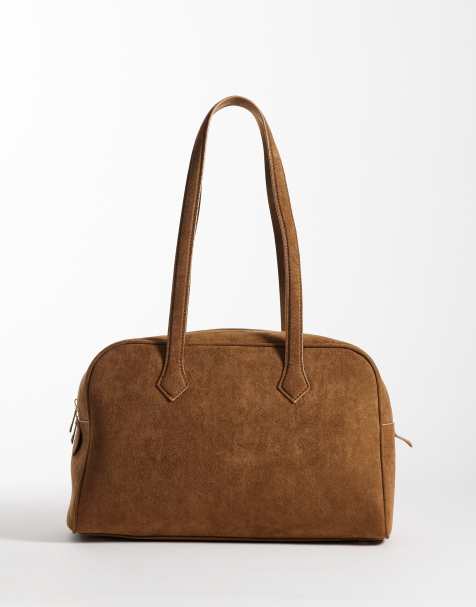 Glamorous - Borsa a spalla squadrata in camoscio sintetico marrone - view 1