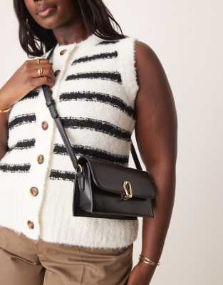 Glamorous - Borsa a tracolla minimal nera con patta e dettagli oro