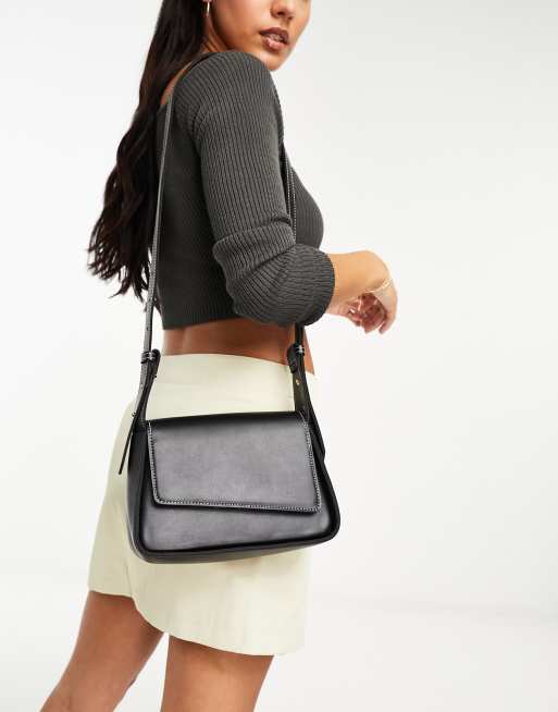 Glamorous - Borsa asimmetrica a tracolla in similpelle PU nera