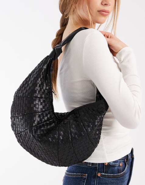 Glamorous - Borsa da spalla a mezzaluna nera intrecciata - view 1