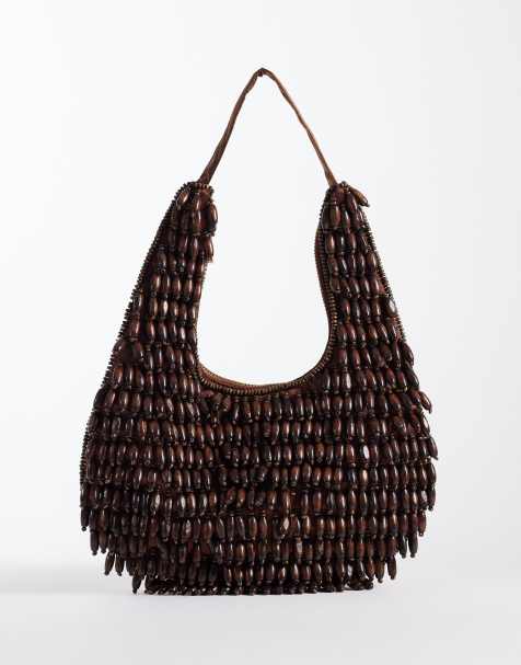 Glamorous - Borsa da spalla con perline marrone scuro - view 1