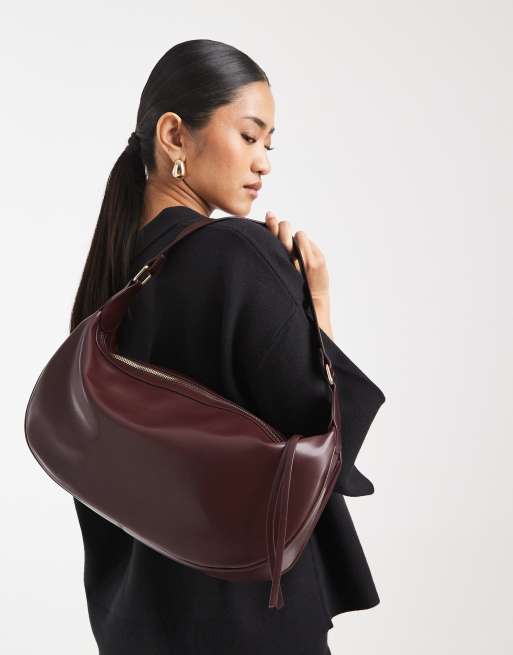 Glamorous - Borsa da spalla extra larga color prugna scuro , 3 di 4