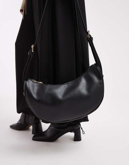 Glamorous - Borsa da spalla minimal a mezzaluna nera, 3 di 4