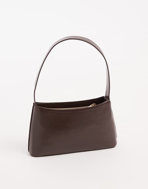 Glamorous - Borsa da spalla minimal in vernice marrone scuro, 2 di 4