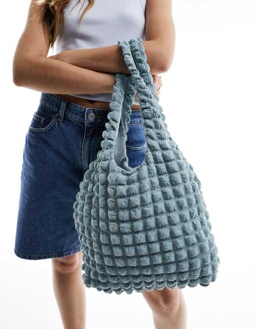 Glamorous - Borsa da spalla testurizzata effetto popcorn celeste, 2 di 4