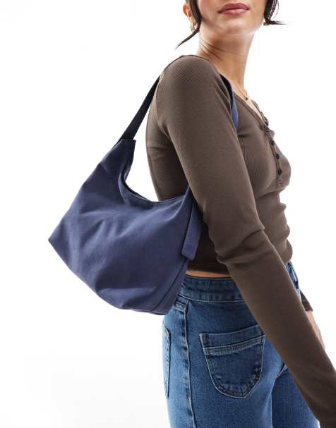 Glamorous - Borsa shopping da spalla blu in camoscio sintetico - view 1