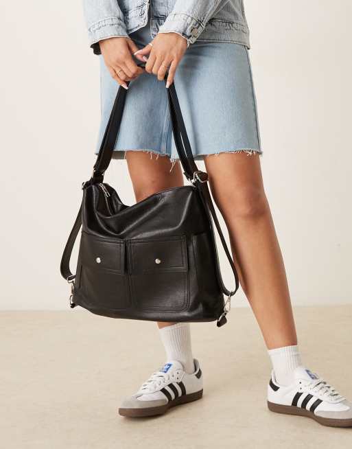 Glamorous - Borsa shopping morbida da spalla nera con tasche