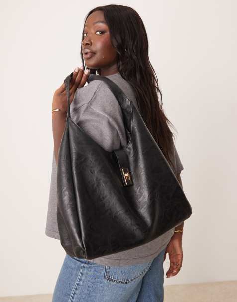 Glamorous - Borsa shopping morbida grande nera con dettaglio a gancetto - view 1