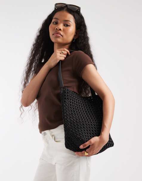 Glamorous - Borsa shopping nera grande con motivo intrecciato - view 1