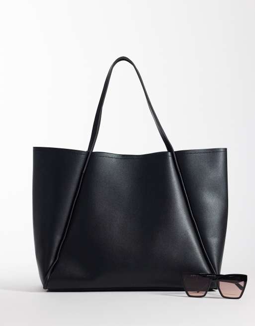 Glamorous borsa tote oversize in pelle sintetica nera, 2 di 4