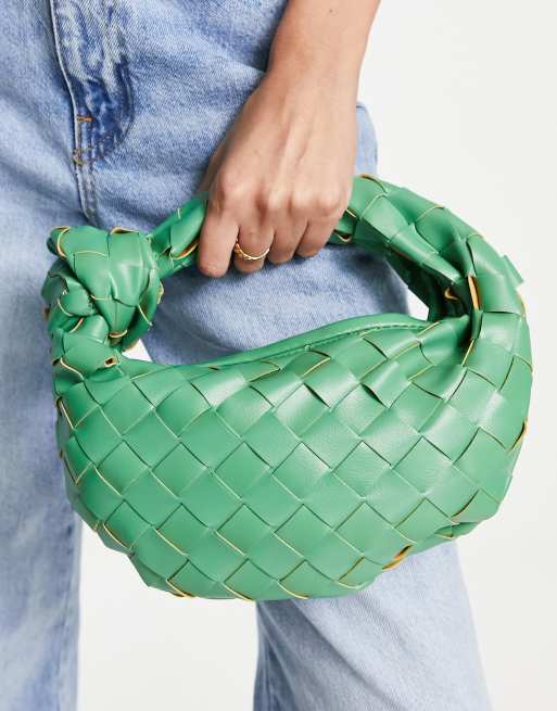 Glamorous - Borsetta con manici in ecopelle PU verde acceso intrecciata