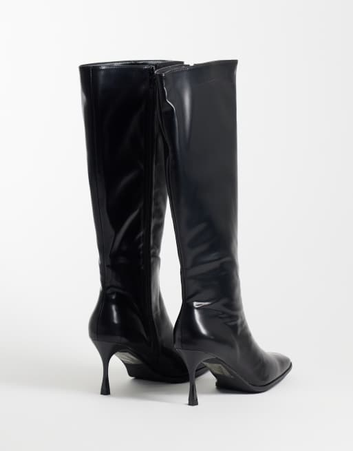 Glamorous botas hasta la rodilla de tacón y punta cuadrada en PU negro, 2 de 5