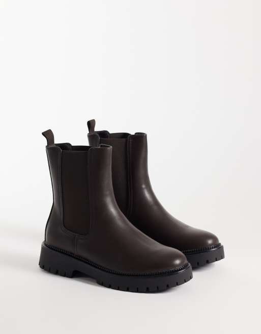 Glamorous botas tobilleras con suela gruesa de corte ancho en marrón PU, 2 de 4