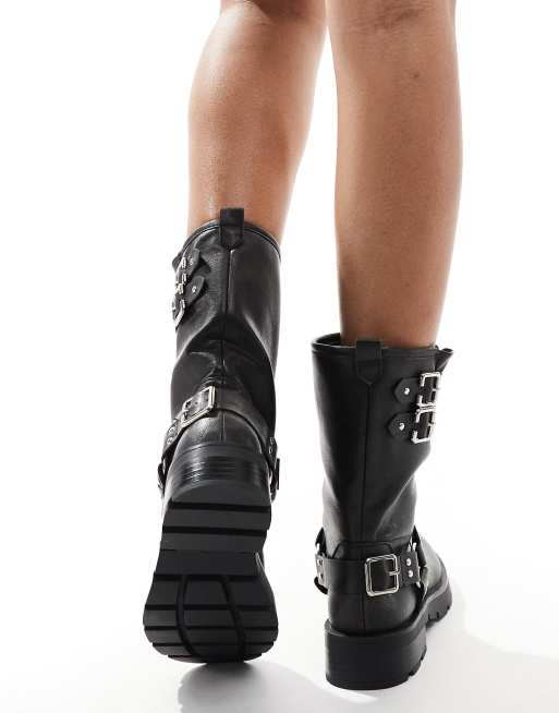 Glamorous Bottes style motard avec harnais Gris delave