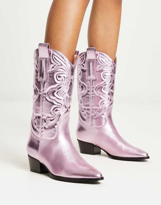 Glamorous Bottes style western hauteur genoux Rose m tallis