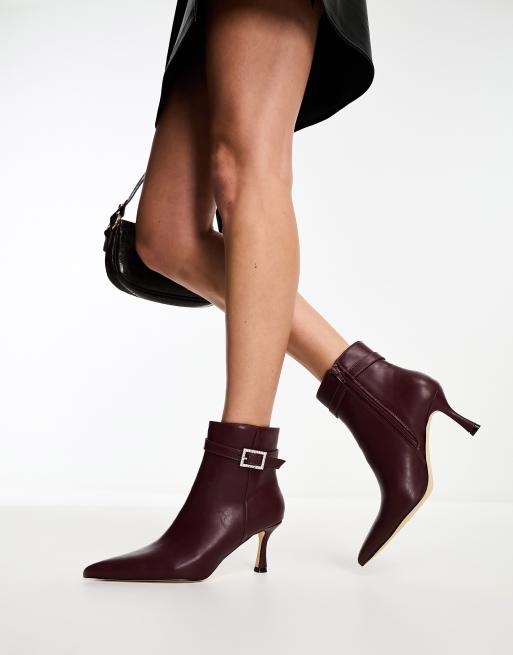 Glamorous Bottines talon mi haut avec sangle orn e de strass Bordeaux