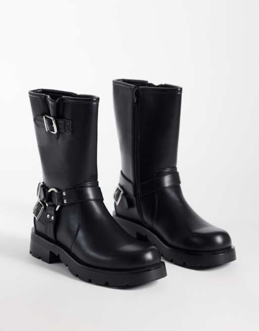Glamorous bottines mi-cheville style motard coupe large en noir, 2 de 4