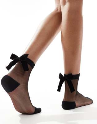 Glamorous Glamorous bow back mesh socks in black