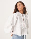 [Glamorous] Glamorous bow detail puff sleeve blouse in white 8 WHITE