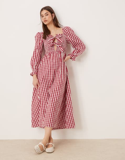 Glamorous Bow front maxi dress in cherry red gingham - view 1