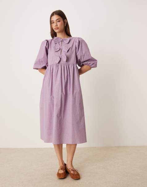 Glamorous Bow front maxi dress in purple gingham