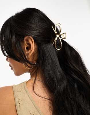 ASOS DESIGN hair claw clip with faux pearls in gold tone