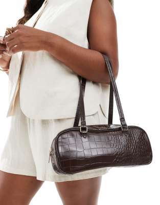 bowler shoulder bag in brown croc