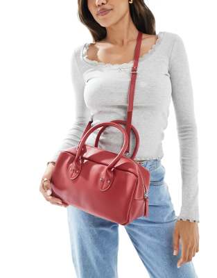 Glamorous - Bowler-Tasche in Dunkelrot mit abnehmbarem Umhängegurt